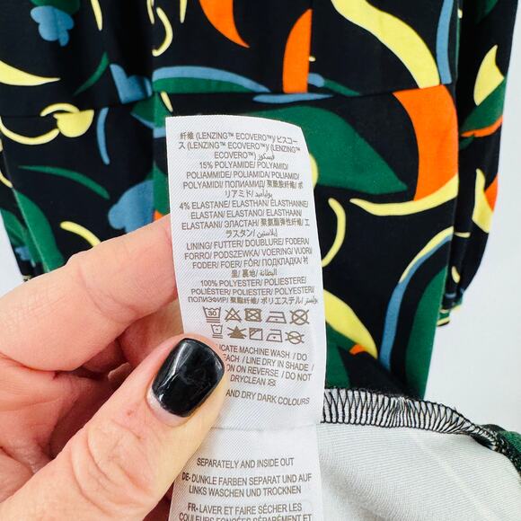 Boden Abstract Print Stand Neck Long Puff Sleeve Dress Knee Length Size 14R - Picture 8 of 10